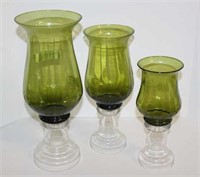 Tiered Green Glass Candle Holders with