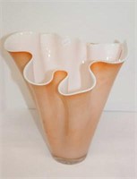 Art Glass Vase in Peach Tones with Ruffled