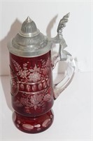 Ruby Cut to Clear Stein with Metal Hinged