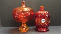 2 LIDDED COLOURED GLASS PIECES