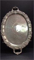 SILVER PLATE SERVING TRAY WITH FEET