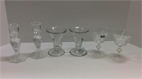 2 VASES, 2 WINE GLASSES, 2 CANDLE STICKS