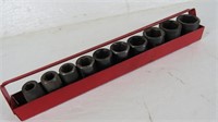 (10) 1/2" SAE Sockets in Metal Rail Organizer