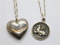 2 Sterling Silver Necklaces 18" Chain, Capricorn