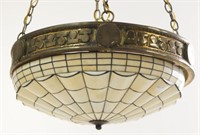 Bronze & Stained glass dome 4-light chandelier