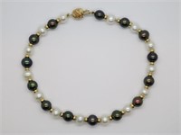 14K Black & White Pearl w/Gold Spacers Bracelet