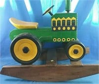 Hand Carved & Painted Wooden JD Tractor Rocker