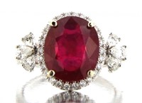 18kt Gold 6.52 ct Oval Ruby & Diamond Ring
