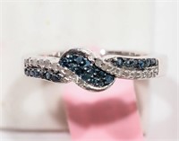 5R- sterling blue & white diamond ring -$1,056
