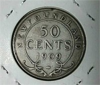 1909 Newfoundland silver half dollar