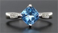 Princess Cut Natural Blue Topaz & Diamond Ring