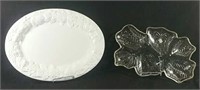 White 18 inch platter with a glass divided dish