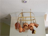 Brass Ceiling Mounted Pot  Rack With Hooks