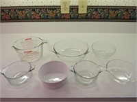 Corningware Dish, Pyrex Measuring Cup, and Various