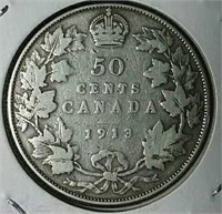 1913 Canada silver half dollar