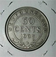 1907 Newfoundland silver half dollar