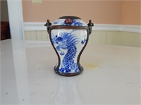 Antique Chinese Opium Jar with Dragon and Lid 5" t