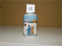 Miniature Hand Painted Brownware Vase w/ Victorian