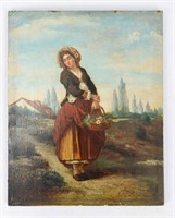 19TH CEN CONTINENTAL OIL ON WOOD PANEL