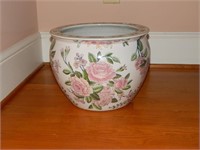 Oriental Furniture Pot with Pink Roses 13" across