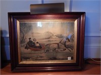 Currier & Ives Framed and Lighted Christmas Sleigh