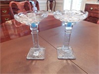 8" tall Crystal Candlesticks with Etched Columns