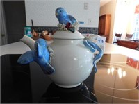 White Ceramic Teapot With Blue Birds