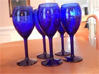 Set of 4 + 1 Cobalt Blue Wine Glasses