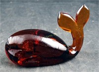 Pilgrim Solid Amber Glass Whale Figurine