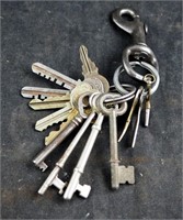 Antique Skeleton & Cylinder Keys Ring Lot