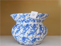 Blue and White Pottery Craft Vase 7" Diameter