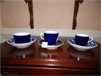 Lot of 3 Blue and White Tea Cups