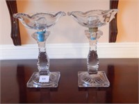 Antique Crystal Candlesticks with Hand-Cut Column