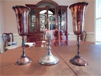 Silver Plate Candlestick and Silverplate Flutes