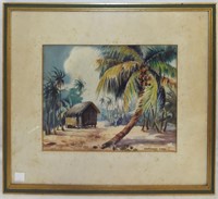 Margaret Ward Watercolor Of Tropical Scene