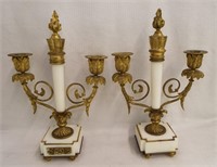 Pair Of Bronze Candle Holders On Marble Bases