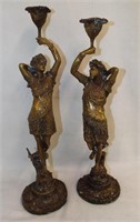 Pair Of Bronze Figural Candle Holders
