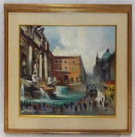 Artist Signed Oil On Canvas City Scene