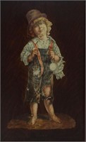 Oil On Board Of Boy With Pocket Watch
