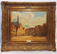 J. G. Smits Oil On Board Of City Market Square