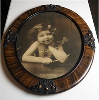 Antique Cupid Watching Print In Oval Wood Frame