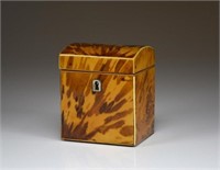 ANTIQUE TORTOISE SHELL LINED TEA CADDY