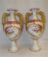 Pair Of Hand Painted Porcelain Urns