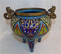 Cloisonne Footed Bowl With Brass Handles