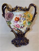 Hand Painted Porcelain Vase With Applied Flowers
