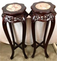 Pair of Marble Top Plant Stands