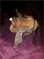Hand-tooled leather miniature horse saddle