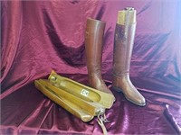 Vintage leather riding boots with wooden boot