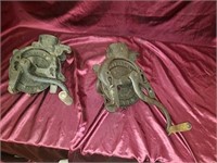 Two antique cast iron Black Hawk corn schucker /