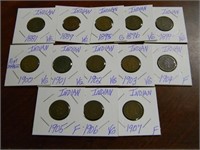 13 Indian Head Pennies in Coin Cards 1881-1907